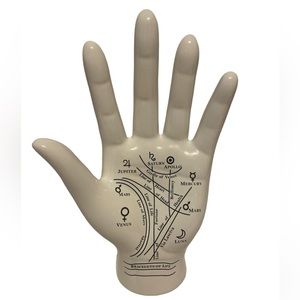 Hand scalpture with printed labels 2.5x9.5x6.25 inches